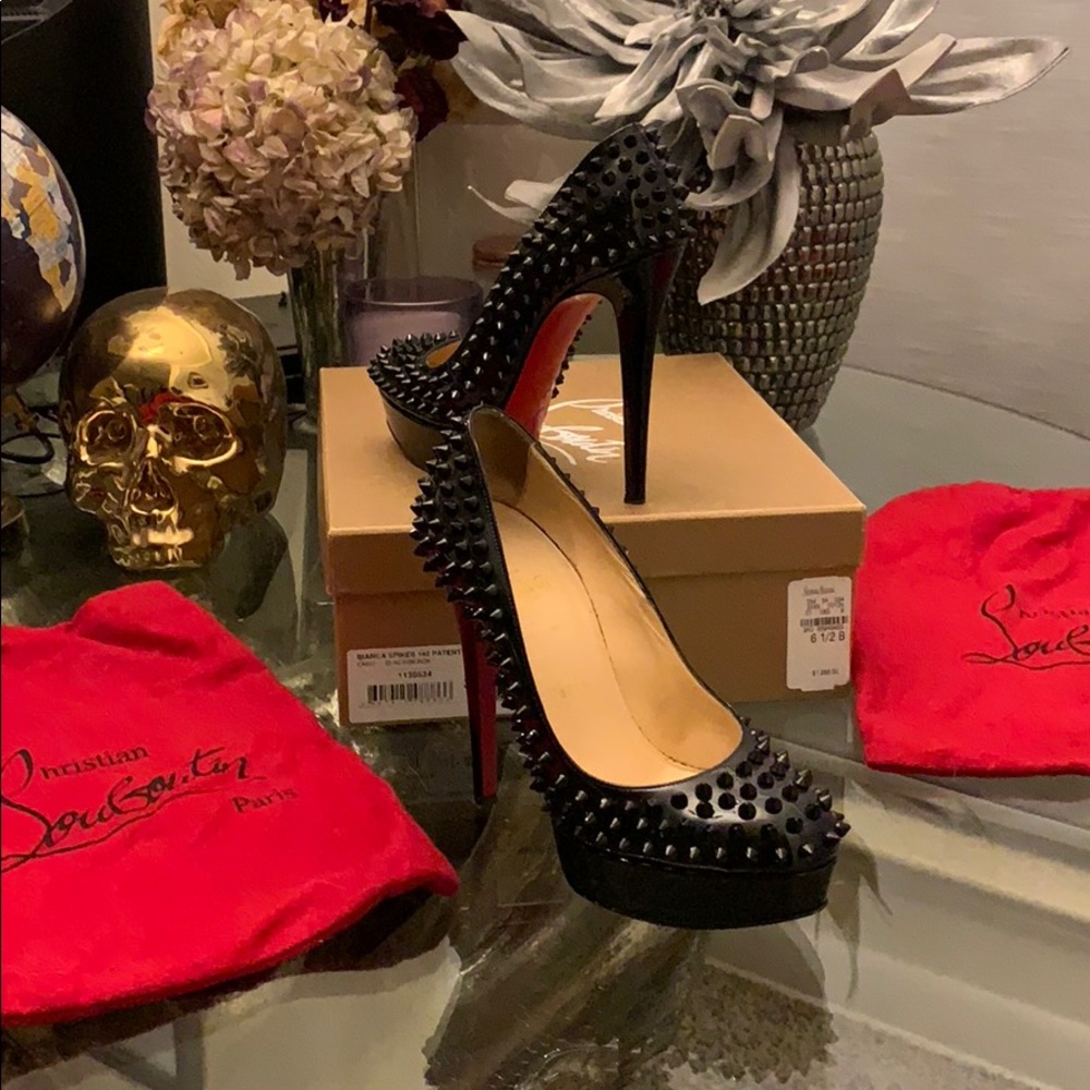 Christian louboutin Bianca spikes 140 black patent